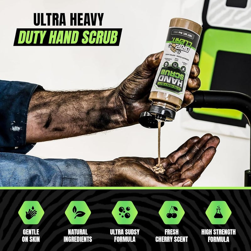 Grip Clean Ultra Heavy Duty Hand Cleaner for Mechanics – Walnut Shell & Clay-Infused Technology Removes Grease, Oil & Paint – Pro-Grade Industrial Hand Soap with Cherry Scent - 8 Fl Oz - Image 5
